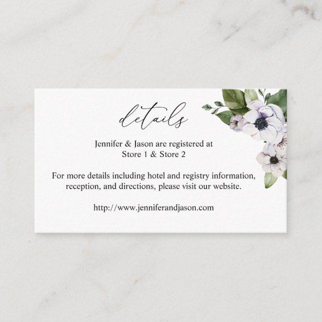 Anéone Blanc Floral 2 Détails Carte de boîtier SM (Devant)
