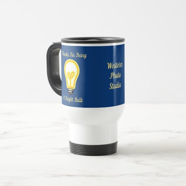 Anerkennung für Mitarbeiter Vivid Light Bulb Reisebecher (Vorderseite Links)