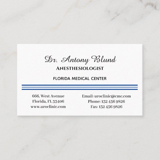 Anesthésiste Simple Carte de visite bleu marine (Devant)