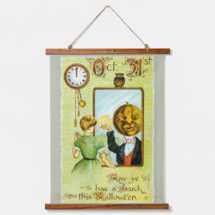 Anfang der 1900er Jahre Vintage Halloween-Grüße Wandteppich Mit Holzrahmen
