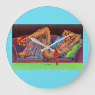 Anfang der 40er Jahre Schönes Button-Up-Mädchen Große Wanduhr