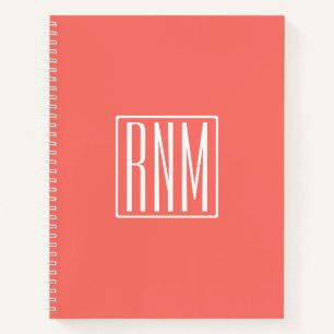 Anfang Monogramm   Weiß auf Koralle Notizbuch