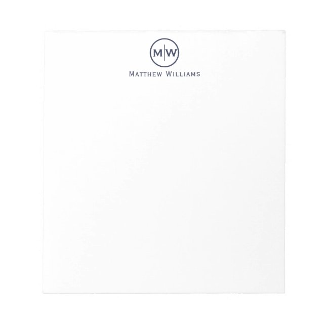 Anfänglich moderner Navy Blue Circle Two Monogram Notizblock (Vorderseite)