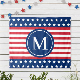 Anfänglich Red White Blue Custom Monogram Wandteppich