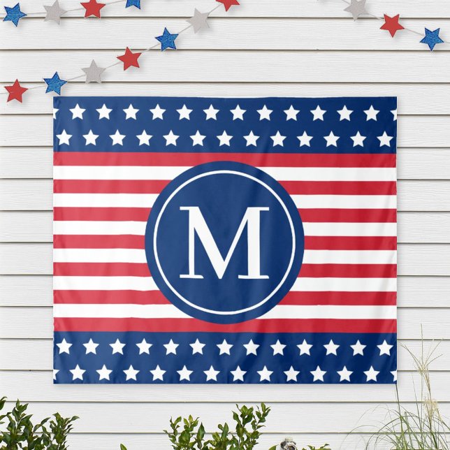Anfänglich Red White Blue Custom Monogram Wandteppich (Von Creator hochgeladen)