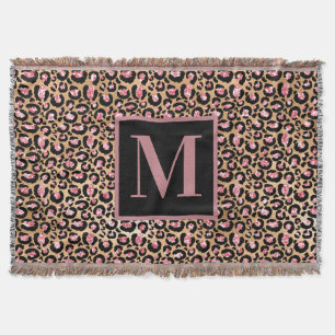 Anfänglich rosa Goldkäse/Leopard-Monogramm Decke