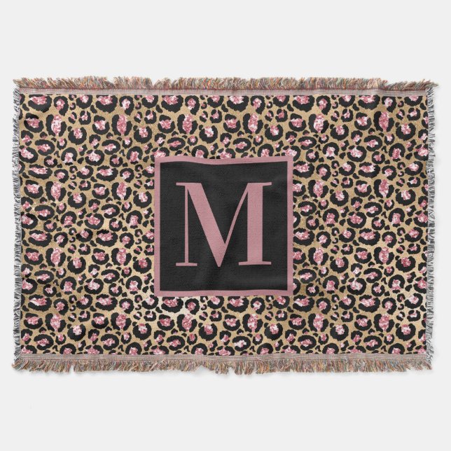 Anfänglich rosa Goldkäse/Leopard-Monogramm Decke (Vorderseite)