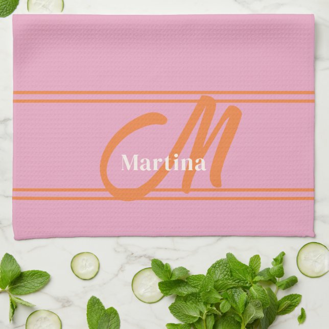 Anfänglich rosa Orangenmonogramm Geschirrtuch (Gefaltet)