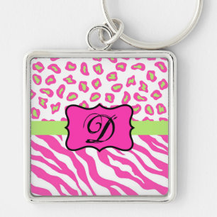 Anfänglich rosa Zebra Leopard Hautmonogramm Schlüsselanhänger