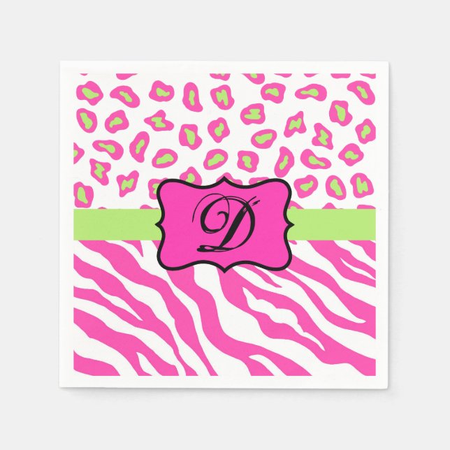 Anfänglich rosa Zebra-Leopard-Monogramm Serviette (Vorderseite)