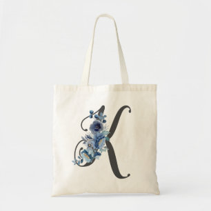 Anfängliche Blush- und Burgundy Floral Monogram Tragetasche