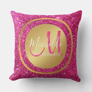 Anfängliche Hochzeitmonographie in Rosa und Gold Kissen
