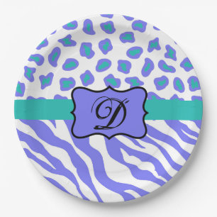 Anfängliche Lava White Zebra Leopard Skin Monogram Pappteller