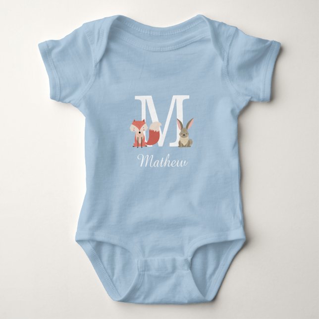 Anfängliche Monogramm für Woodlandtiere Baby Strampler (Vorderseite)