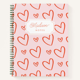 Anfängliche Monogramm Preppy Herz rosa & rot Notizbuch