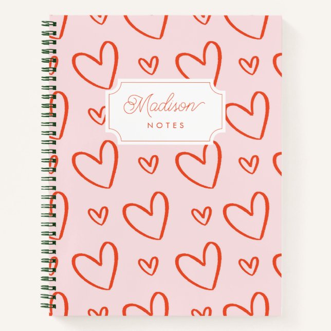 Anfängliche Monogramm Preppy Herz rosa & rot Notizbuch (Vorderseite)