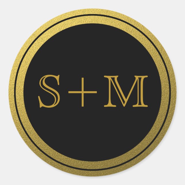 Anfängliche Schwarz-Gold-2-Monogramm Runder Aufkleber (Vorderseite)