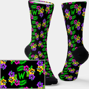 Anfängliche, tropische Hibiskus-Blume in Schwarz h Socken