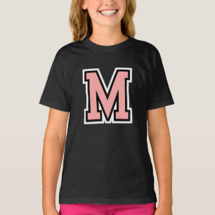 Anfängliche Uni des rosa Schwarz-weißen Buchstaben T-Shirt