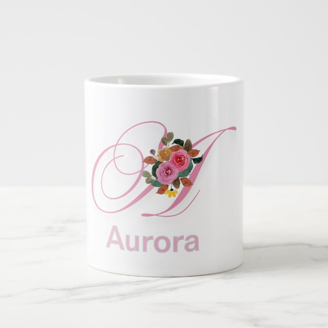 Anfänglicher Brief der rosa floralen Modernen Mono Jumbo-Tasse (Vorderseite)