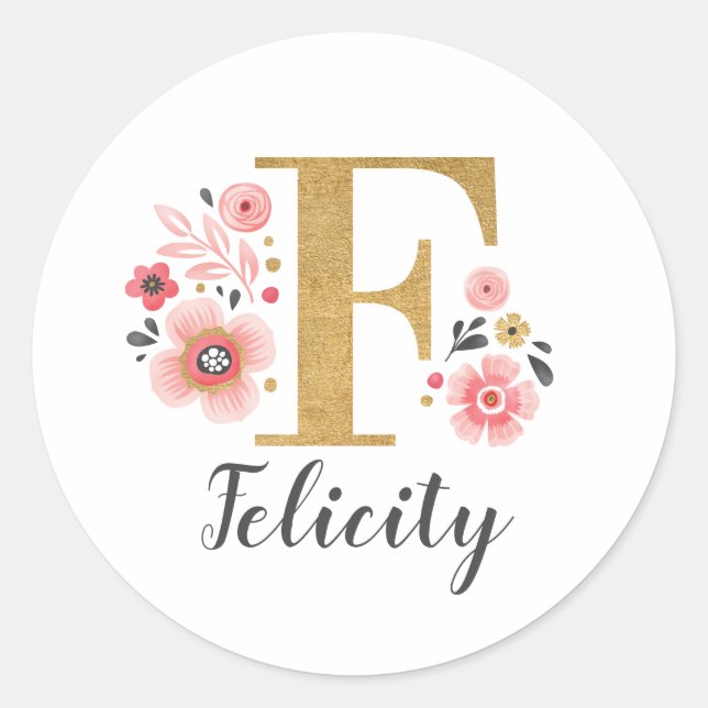 Anfänglicher Buchstabe F für das elegante, rosa, f Runder Aufkleber (Vorderseite)