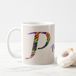 Anfänglicher Farbbrief P Monogramm, Krawatte kräft Kaffeetasse