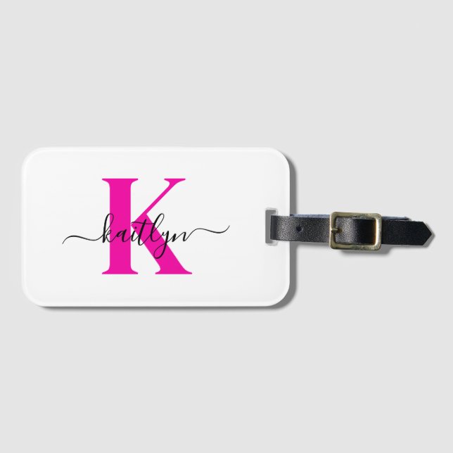 Anfänglicher Mit Monogramm Name in Pink Gepäckanhänger (Vorderseite (Horizontal))