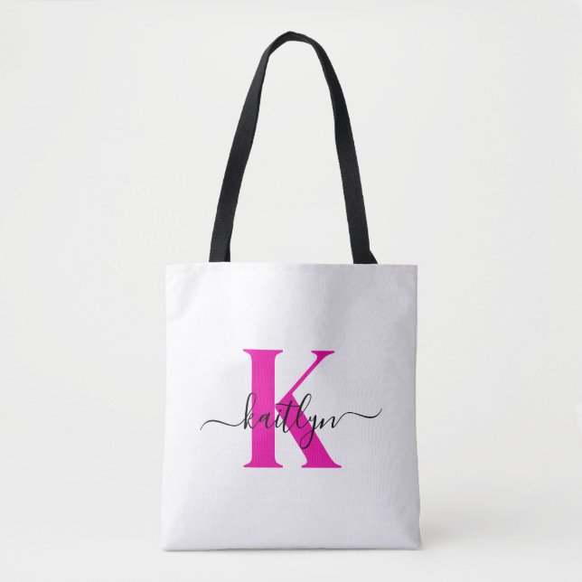Anfänglicher Mit Monogramm Name in Pink Tasche (Vorderseite)