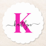 Anfänglicher Mit Monogramm Name in Pink Untersetzer<br><div class="desc">Diese schlichten, eleganten Untersetzer mit abgerundeten Kanten mit einem Vornamen in einem trendigen Schriftart in schwarz Schrift, die über Ihren ersten Start in einem modernen Schriftart in heißen Rosa tippt, sind ideal für den behalt von Tischen und Zählern, die frei von Wasserringen sind. Sie nehmen Tröpfchen auf, damit Sie sich...</div>