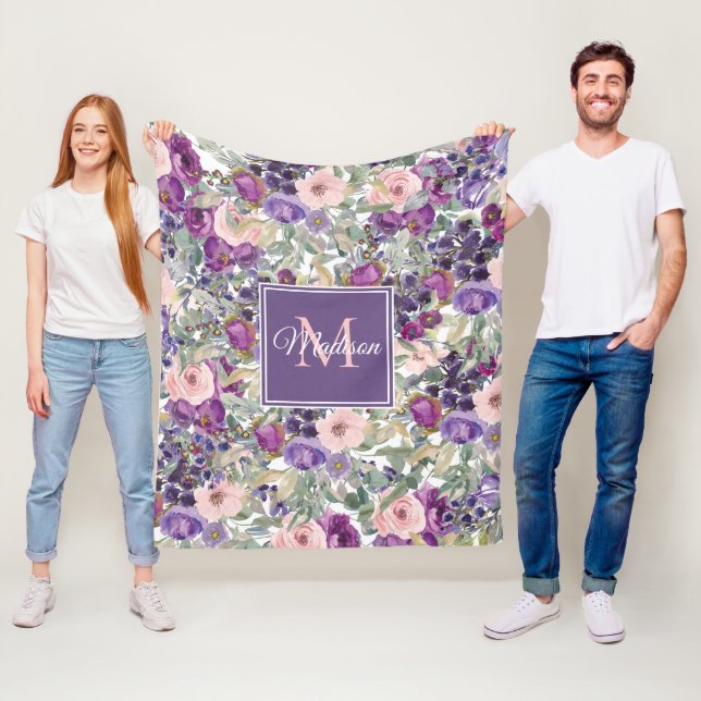 Anfänglicher Name der Lila floralen Monogramm Fleecedecke (Beispiel)