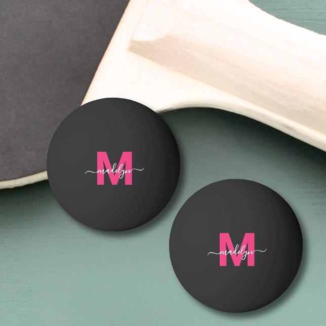 Anfänglicher Name der rosa Schwarzen Monogrammkart Tischtennisball (Pink Black Monogram Initial Name Ping Pong Ball )