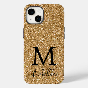 Anfänglicher Name des trendy Gold Glitzer Monogram Case-Mate iPhone 14 Hülle