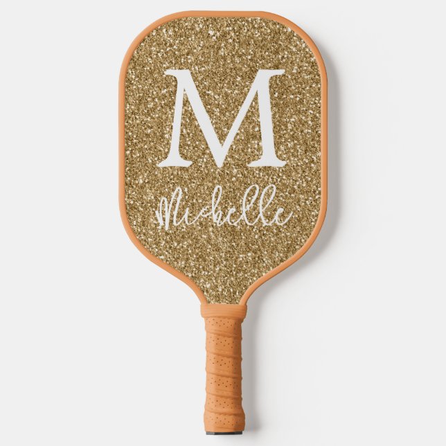 Anfänglicher Name des Trendy Gold Imitats Glitzer  Pickleball Schläger (Vorderseite)