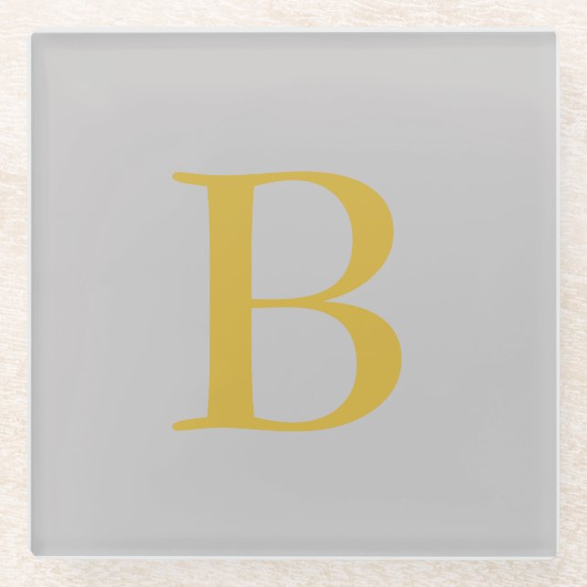 Anfänglicher Name für das moderne graue Monogramm Glasuntersetzer (Vorderseite)