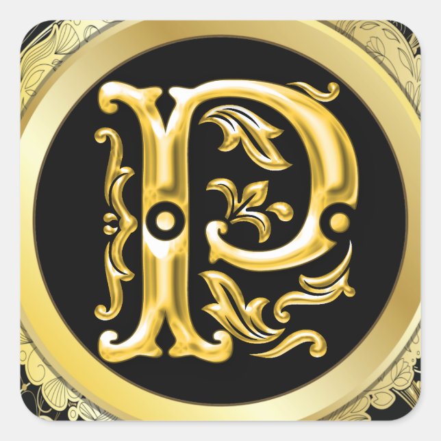 Anfänglicher P-Square-Aufkleber in Gold Quadratischer Aufkleber (Vorderseite)