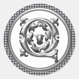 Anfänglicher Q-Round-Aufkleber in Silber Runder Aufkleber