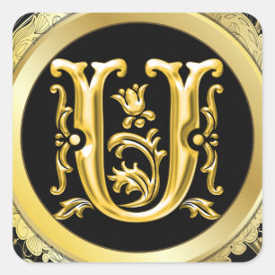 Anfänglicher U-Square-Aufkleber in Gold Quadratischer Aufkleber