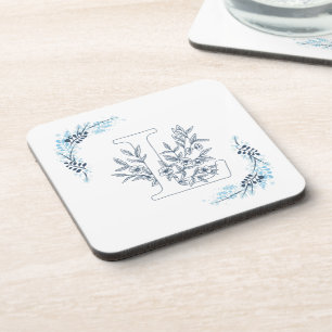 Anfängliches "L" Blaues Monogramm Ruhige Blumen Getränkeuntersetzer
