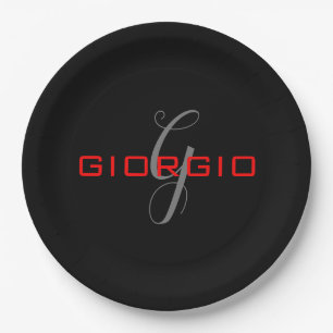 Anfängliches Monogramm - Anfänglich schwarz rot - Pappteller