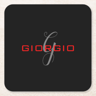 Anfängliches Monogramm - Anfänglich schwarz rot - Rechteckiger Pappuntersetzer