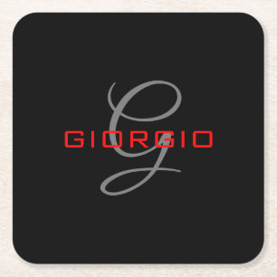 Anfängliches Monogramm - Anfänglich schwarz rot - Rechteckiger Pappuntersetzer