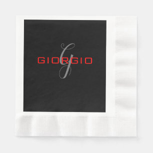 Anfängliches Monogramm - Anfänglich schwarz rot -  Serviette