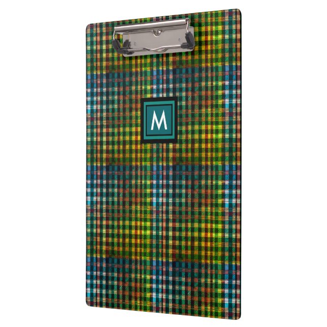 Anfängliches Monogramm eines modernen grünen Karie Klemmbrett (Links)