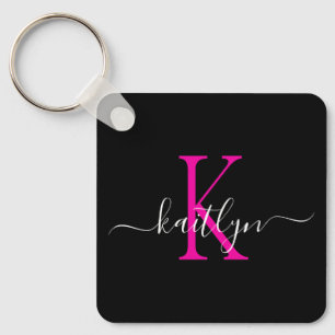 Anfängliches Monogramm, schwarz, Hot-Pink Schlüsselanhänger