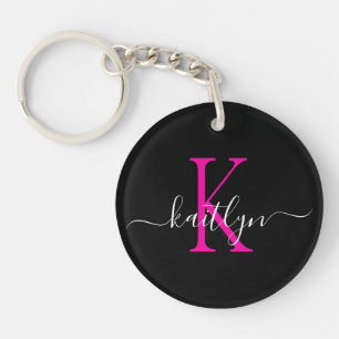 Anfängliches Monogramm, schwarz, Hot-Pink Schlüsselanhänger