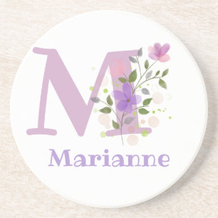 Anfängliches Plus Name & Blumen Design Getränkeuntersetzer