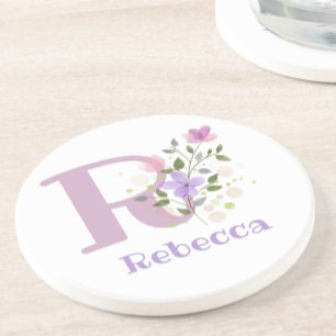 Anfängliches Plus Name & Blumen Design Getränkeuntersetzer