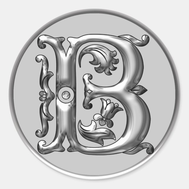 Anfangs-B-Rundkleber in Silber Runder Aufkleber (Vorderseite)