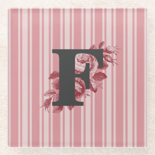 Anfangs-F-Monogramm Kohlrosen und Streifen Glasuntersetzer