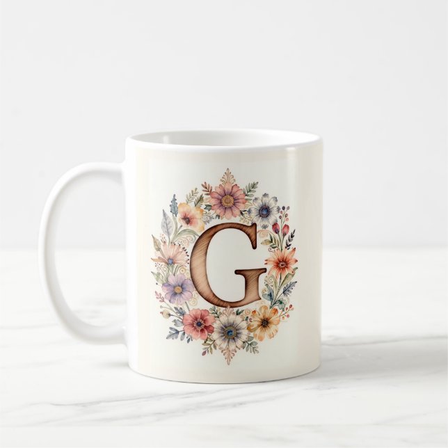 Anfangs-G-Blumen-Boho-Blumen-Tasse  Kaffeetasse (Links)